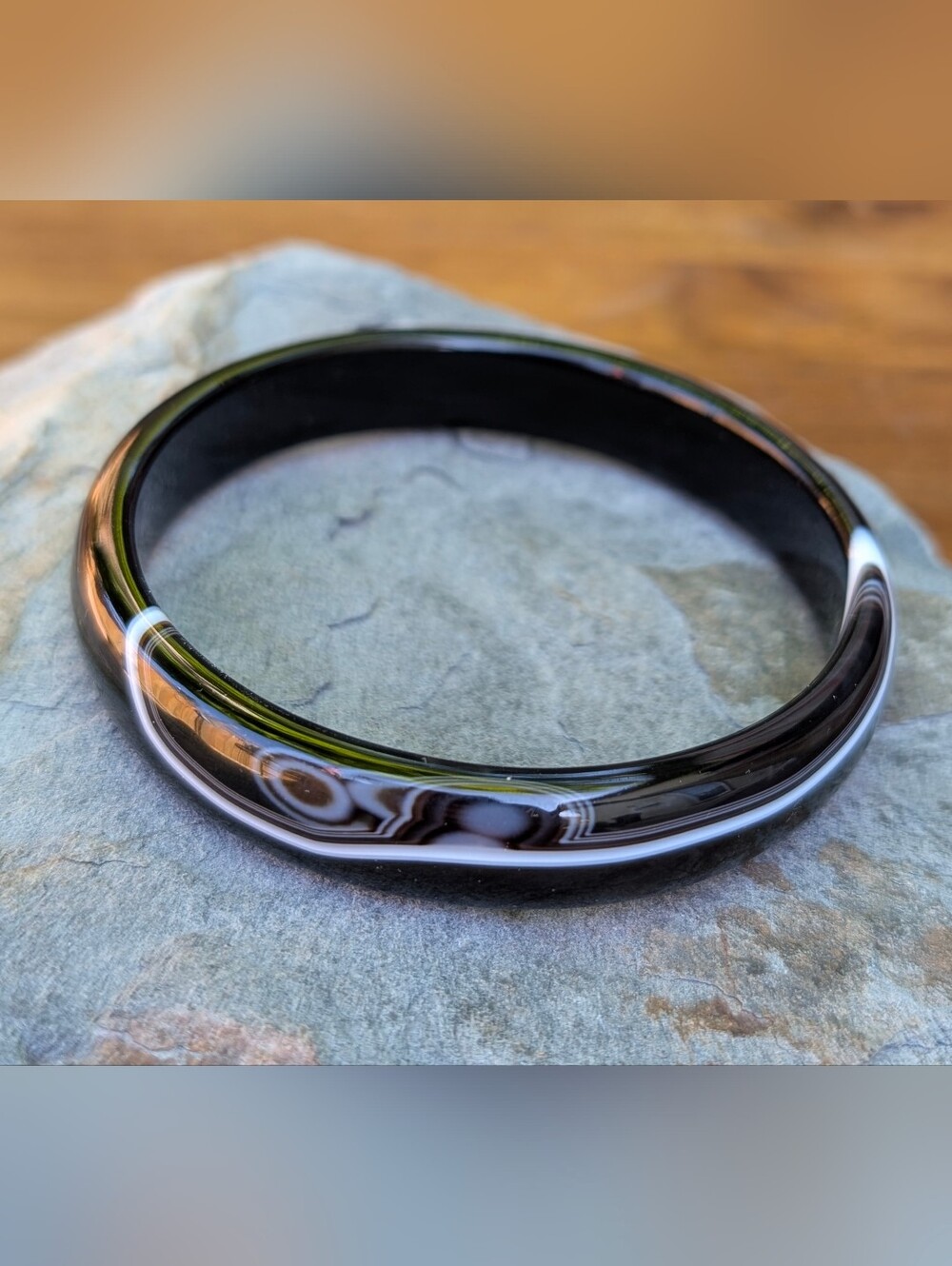 Natural Black Agate Bangle Bracelet